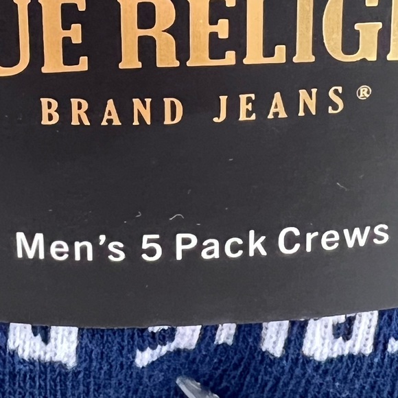 TRUE RELIGION, MENS 5 PACK CREWS SOCKS 2 HREY, 2NAVY 1 BLUE, SHOE SIZE 8-12.5 - Picture 7 of 16